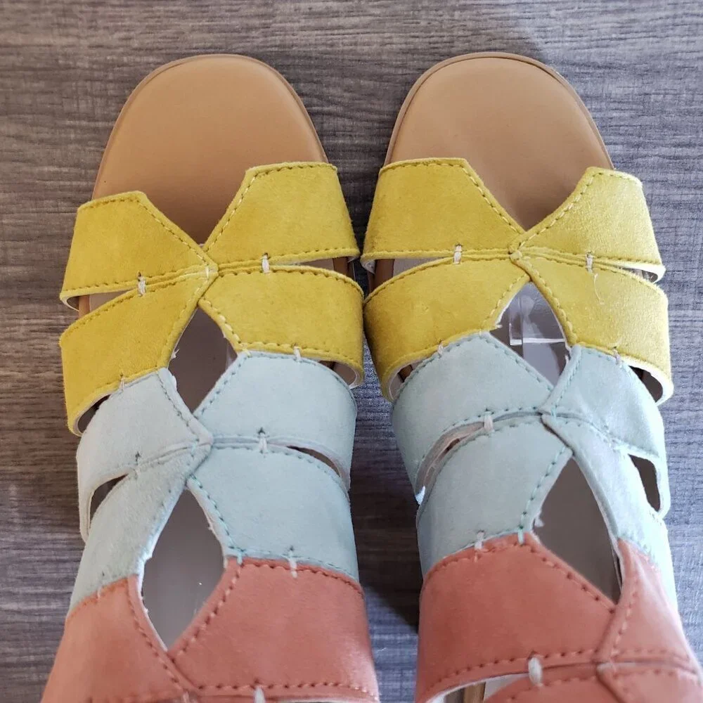 Seychelles Completely Engaged Pastel Suede Sandals Block Heel Multi Women's 7.5